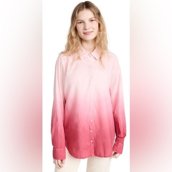 Xirena / Beau Ombre Cotton Poplin Button Up shirt horizon ombré red pink small s - Picture 2 of 10